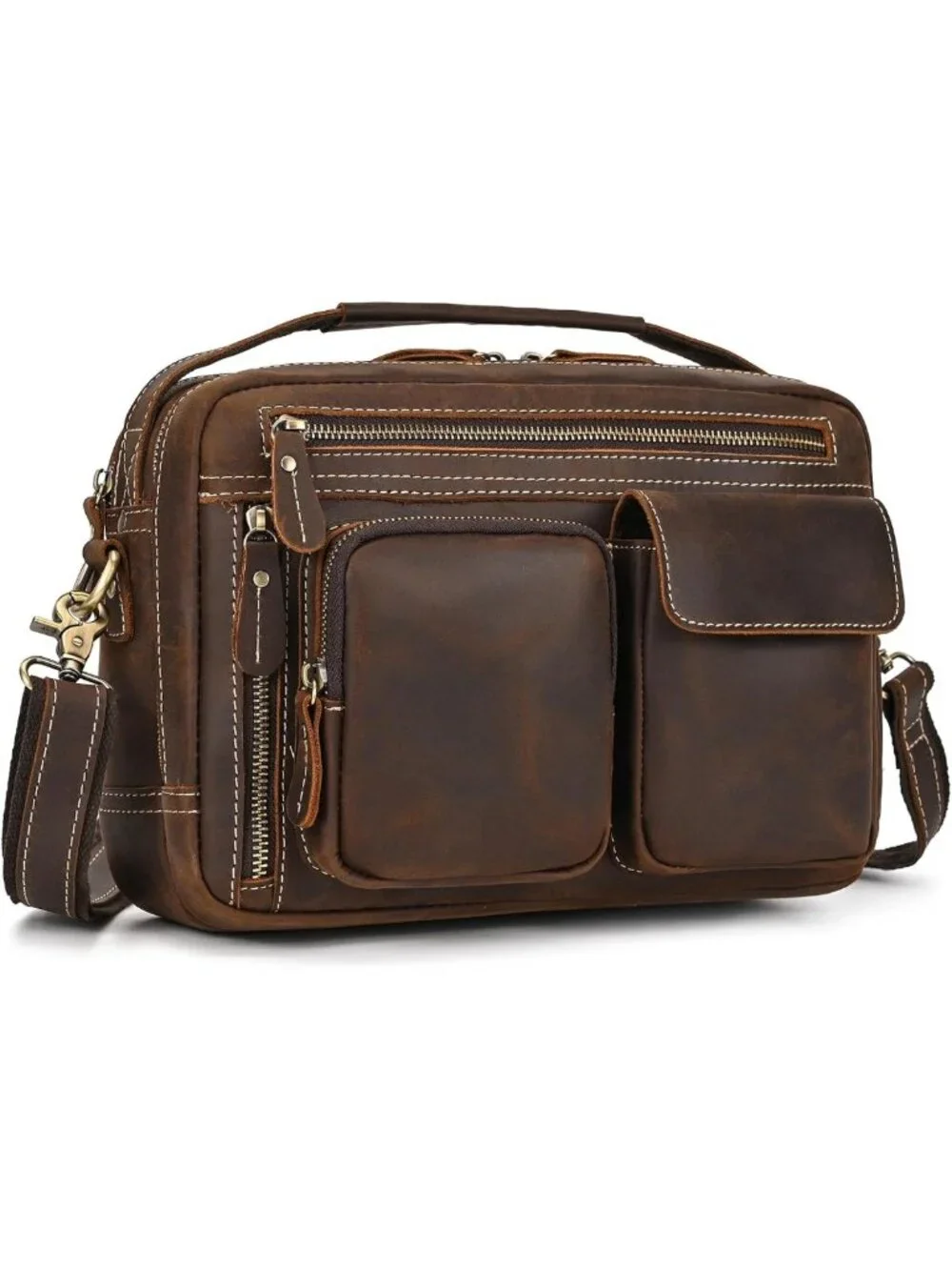 Stylish Full Grain Leather Messenger Bag for Men - Crossbody Travel & Work Purse
